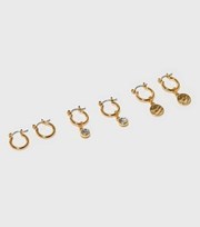 New Look 3 Pack Real Gold Plated Charm Huggie Hoop Earrings